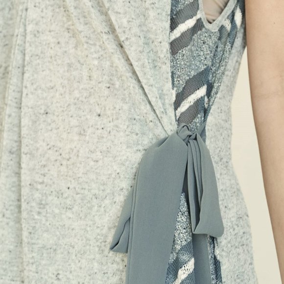 Ryu A'reve Women's XL Plus Size Gray Blue Crochet Bow Ties Flowing Tank Top - Picture 6 of 11